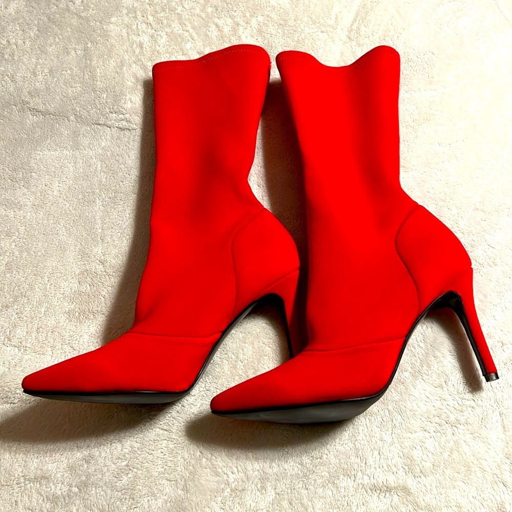 Red Neoprene Killing Boots Made In Italy. NWOT.